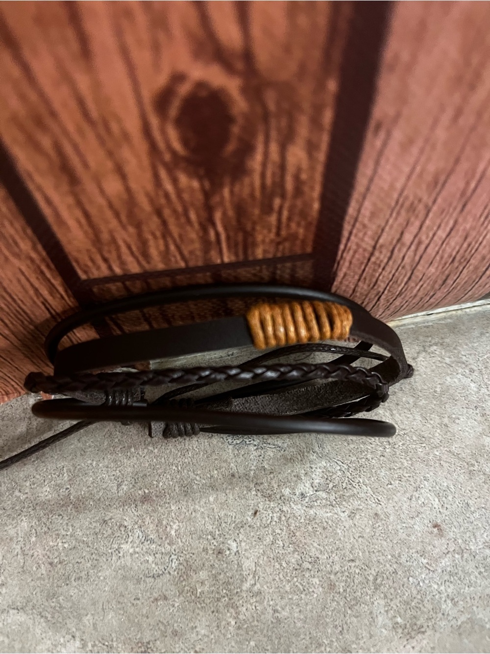 Black Multi-Strand Leather Bracelet with Brown Accent